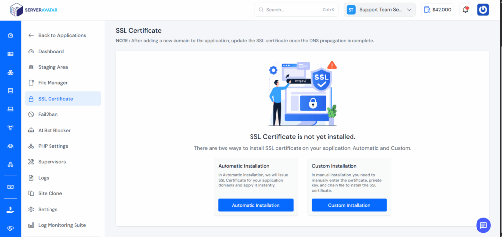 ServerAvatar Dashboard - SslForWeb